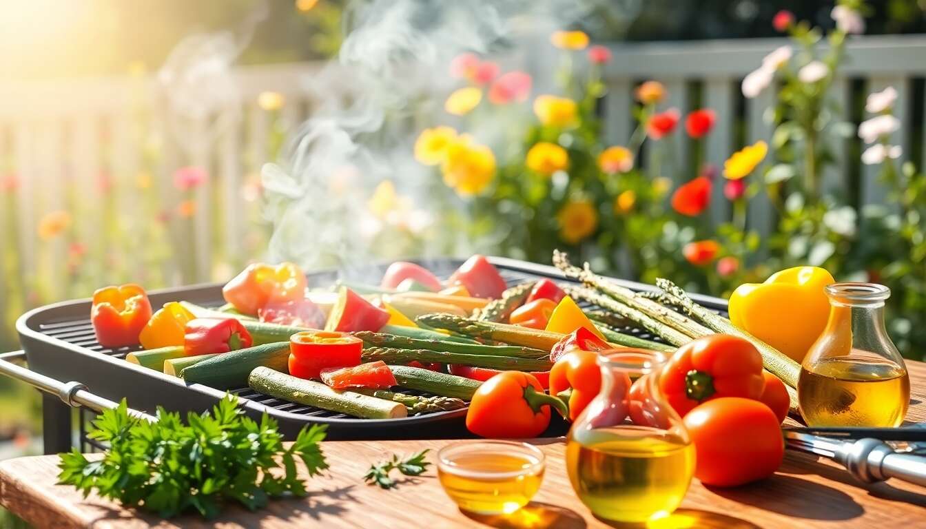 Les l&eacute;gumes de printemps pris&eacute;s pour le barbecue