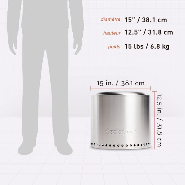 Solo Stove Brasero Ranger 2.0 | Inclus Housse de Transport, Brasero Portable de sans émission de fumée, Combustion Naturelle du Bois, avec bac à Cendres Amovible, Acier Inoxydable, 38 x 32 cm, 6,8 kg