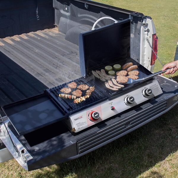 Royal Gourmet 3 Brûleurs Barbecue Gaz Portable, 3 en 1 Plancha et Grille en Émaillés Combinés avec Couvercle Multifonctionnel, Puissance 8.5kW Propane, Adapté pour le Camping et l' Extérieur, Noir