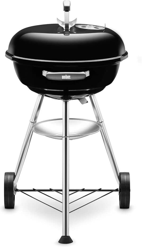 Weber Compact Kettle barbecue au charbon de bois, surface de cuisson Ø 47cm, barbecue avec couvercle et cuve en acier emaillé, trépied et roues, grille chromée - Noir (1221004)