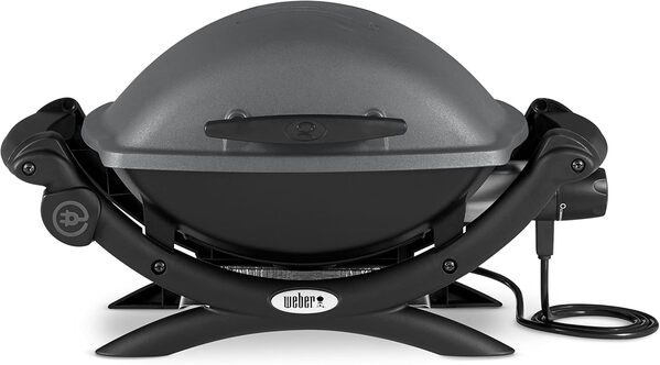 Weber Q1400 Barbecue électrique, surface de cuisson 43 x 32 cm, nomade, grille en fonte émaillée divisée en 2 parties, couvercle et cuve en fonte d'aluminium - Gris foncé (52020053)