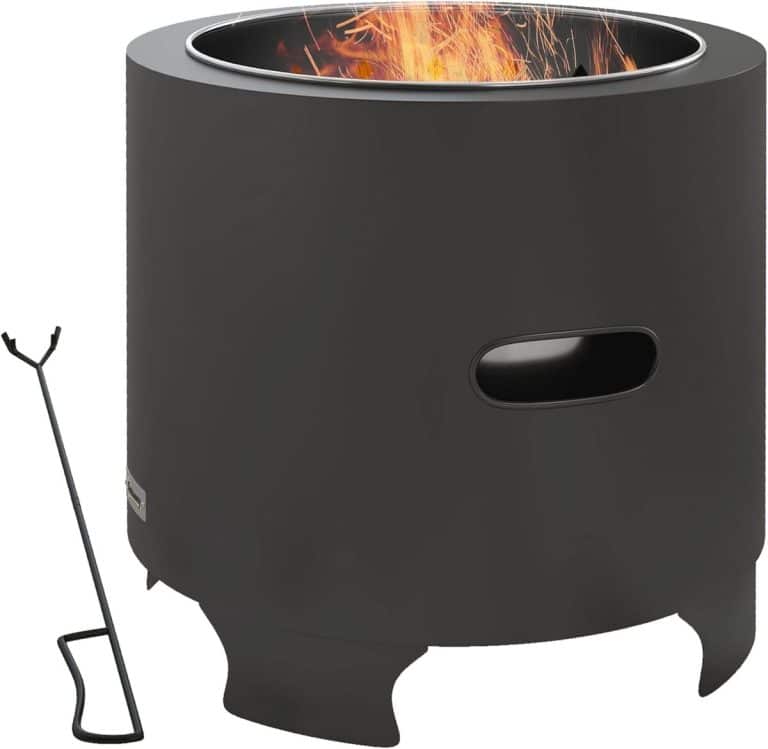 Outsunny Brasero cheminée rond à bois en métal avec tisonnier pare-étincelle grille et poignée