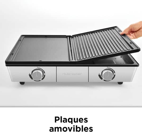 riviera&bar - Combiné Plancha Grill Professionnelle QPL800 - Bi-Zone - 1910 cm² de Zone de Cuisson Réglable - Idéale pour 8 à 10 Personnes - 49,5x18,5x40,5 cm, Argenté
