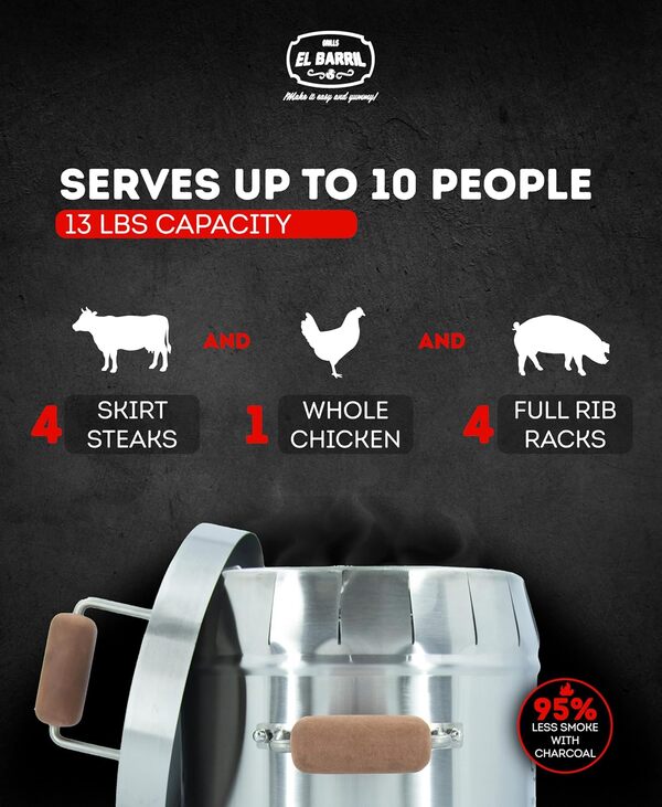 EL BARRIL Fumoir 5,9 kg, fumoir à charbon en acier inoxydable, barbecue d'extérieur portable avec accessoires de barbecue