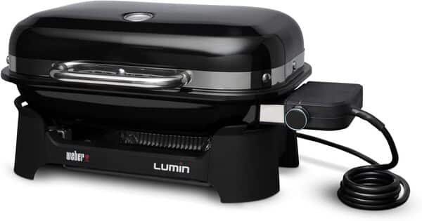 Weber Lumin Compact barbecue électrique, surface de cuisson 43 x 32 cm, portable, atteint plus de 315 °C, polyvalent - idéal pour griller, cuire à la vapeur ou cuisiner des aliments - Noir (91010953)