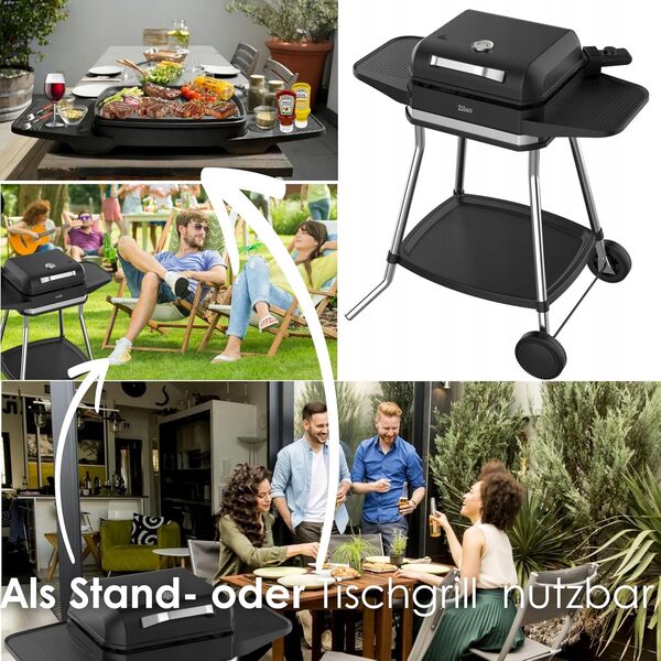 Barbecue électrique 2 en 1 - 3050 W - Barbecue électrique pour balcon, extérieur avec pied - Grandes surfaces de cuisson - Régulateur de température en continu
