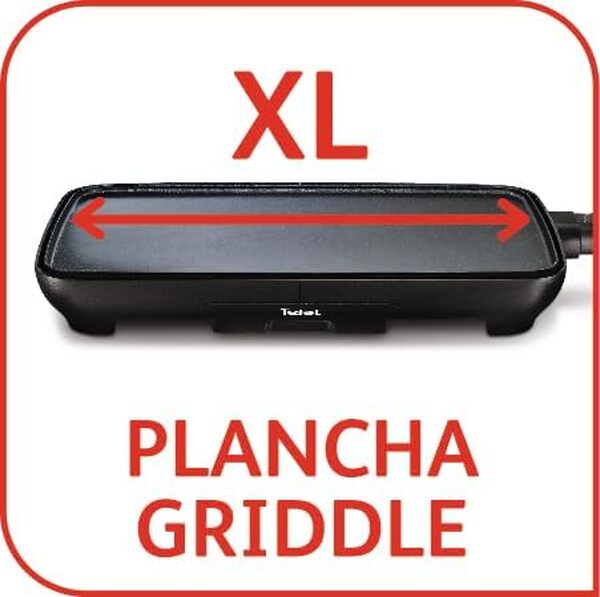 Téfal Plancha Booster, Plancha électrique, Chauffe rapide, 2200 W, Deuxzones de cuisson, Thermostat réglable, Large surface de cuisson, Noir CB641810