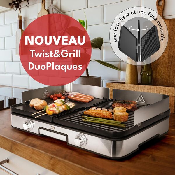 LEBENLANG 2400W Plancha électrique - Avec pince à barbecue & Protection contre les éclaboussures I Pour intérieur & exterieur I Plancha grill electrique Inox Grills électriques XXL