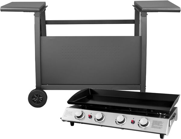 Happy Garden Plancha au gaz Valencia - 4 brûleurs 10kW + Chariot