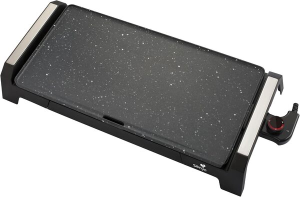SENYA Plancha électrique - 2200 W Plaque effet pierre Antiadhésive, grande surface de cuisson 6 à 8 personnes, bac récupérateur de graisse, compatible avec le lave-vaisselle