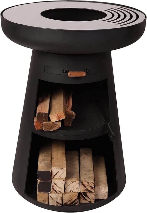 PUR LINE | Barbecue en acier avec grille en acier inoxydable et fonction brasero – Barbecue diamètre 60 cm, comprend couvercle étanche, tiroir cendrier et espace pour le bois de chauffage