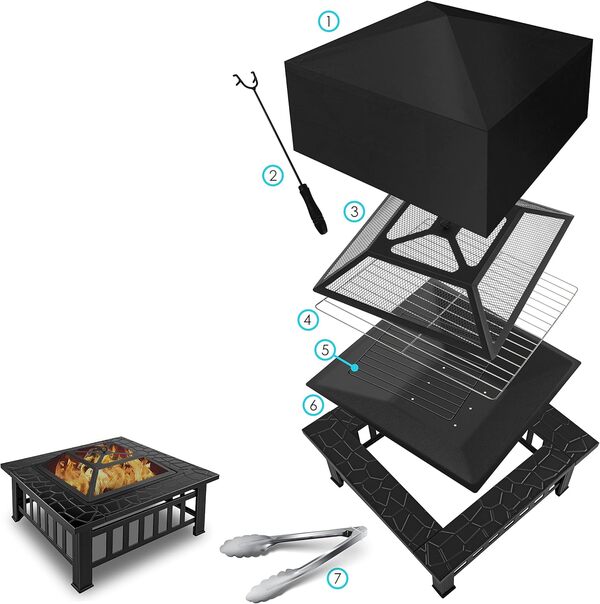 KESSER® Foyer avec Grille et Pince à grillade brasero, 3 en 1 Foyer Multifonction pour Chauffage/Barbecue, Jardin terrasse, brasero en métal avec Housse de Protection tisonnier Pare-étincelles