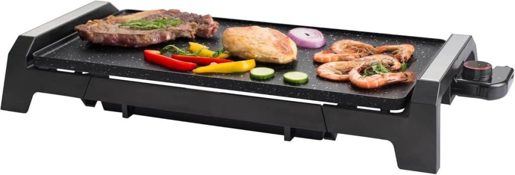 Test de la plancha électrique Senya 2200 W : grande surface de cuisson voor 6 à 8 xu 8, performance et praticité