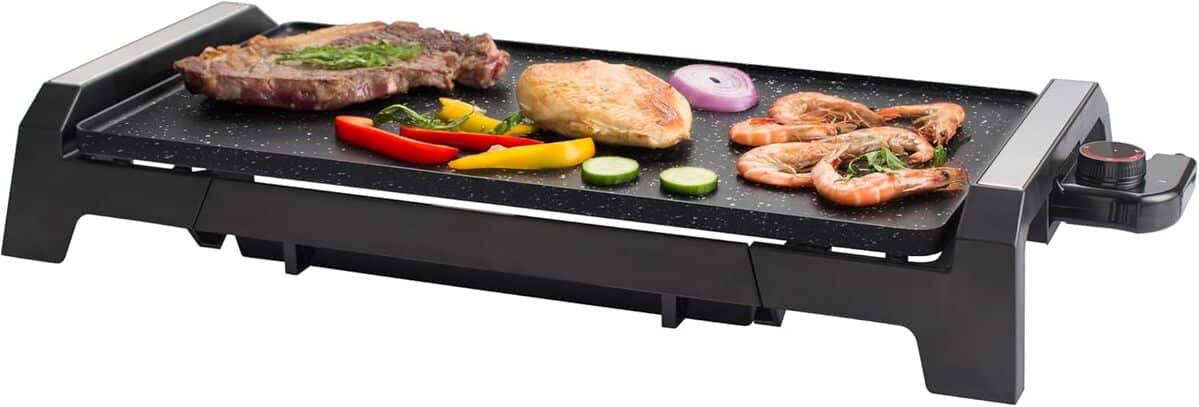 Test de la plancha électrique Senya 2200 W : grande surface de cuisson voor 6 à 8 xu 8, performance et praticité