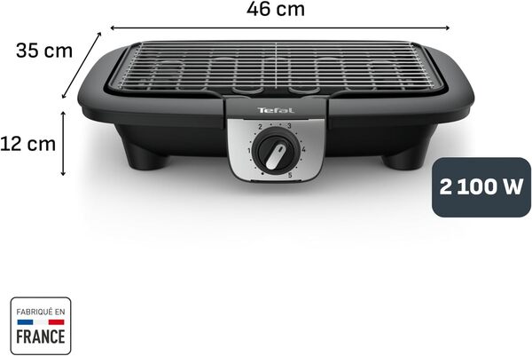Tefal Easy Grill 2en1 Barbecue électrique de table, Plaque plancha inclus, Puissant 2100 W, Jusqu'à 2 fois moins de fumée YY3818FB