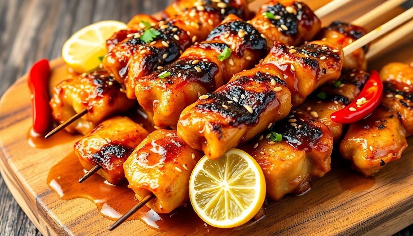 Brochettes de Poulet Citronnelle au Barbecue
