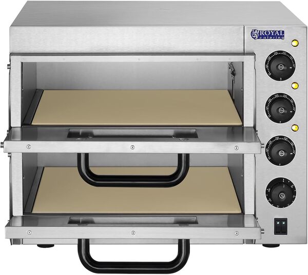 Royal Catering Four à Pizza Electrique RCPO-3000-2PS-1 (2 chambres de cuisson, chaleur réglable séparément, 2 base en chamotte 40x40x1,5cm, fonction minuterie jusqu'à 120 min)