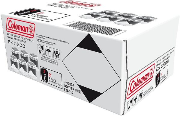 Coleman C500 Pack de 6 Cartouches de gaz, 6 x Cartouches à Valve vissables, Cartouches de gaz pour réchauds, barbecues ou Lampes, mélange Haute Performance de Butane et Propane., Gris, 440g