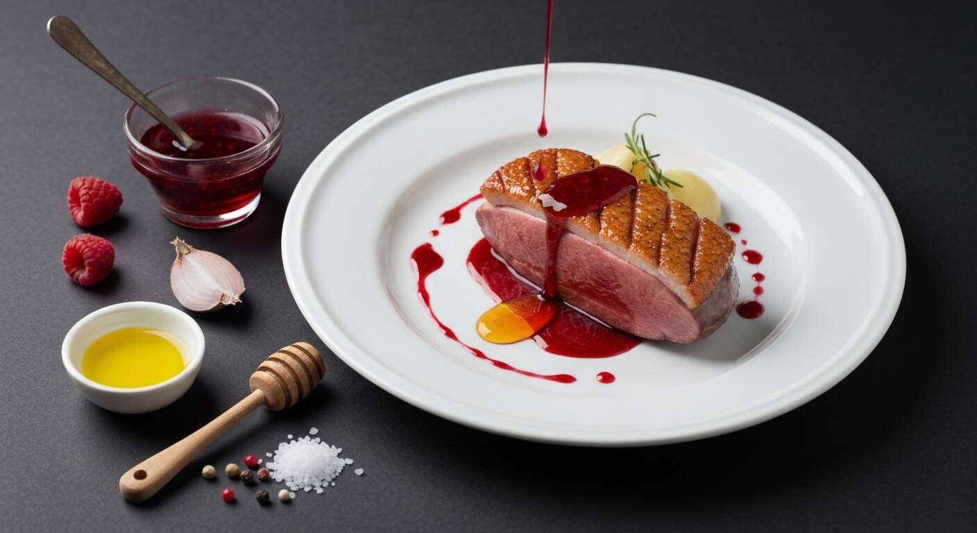 Magret de Canard Mariné : vinaigre de Framboises et Miel