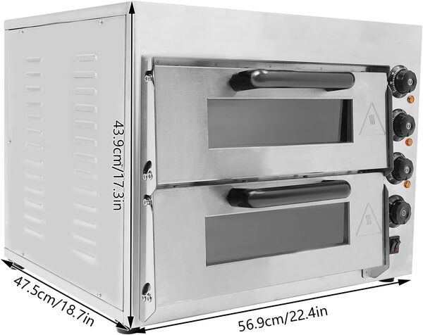 Four à Pizza Professionnel Électrique Intérieur pour Plan de Travail, 3000 W, 50-350 ℃ avec Paire de Gants et 2 Plaques de Cordiérite