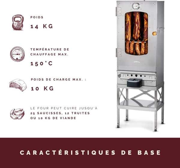 Fumoir électrique de haute qualité KAISER COMPANY '50' SET l Ce fumoir est fabriqué en acier inoxydable I Fumoir portable de 80 cm I Idéal pour fumer I Il peut accueillir jusqu'à 10 kg de viande