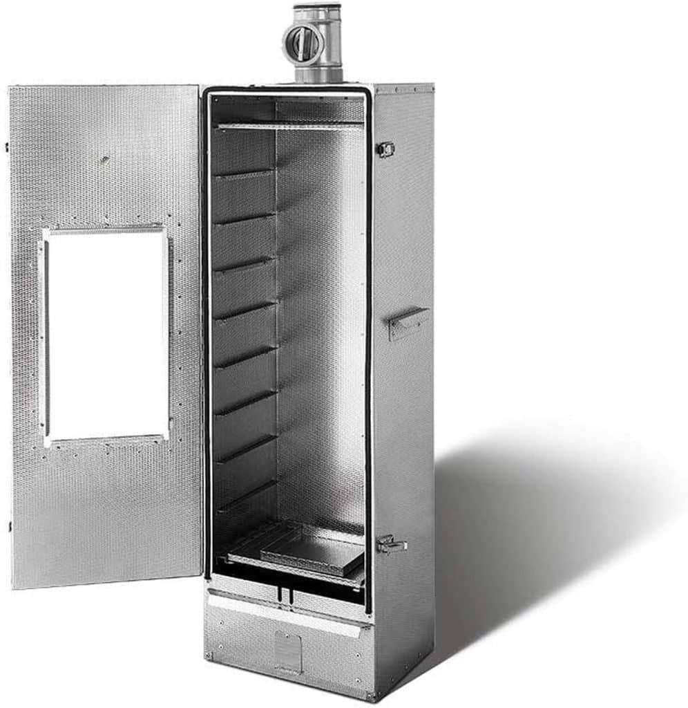 Test du fumoir Smoki isolé avec fenêtre en acier inoxydable V2A