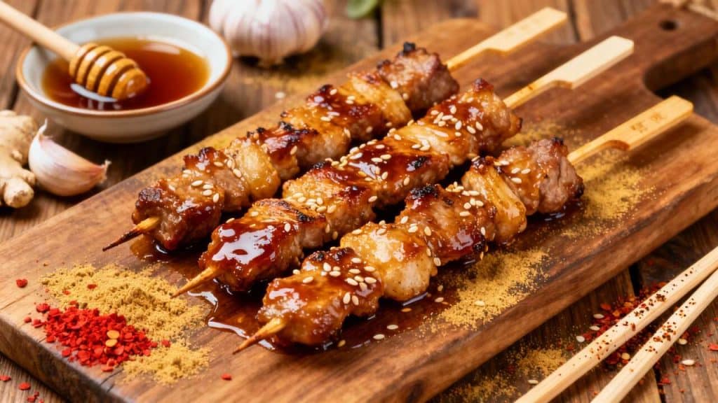 Brochettes de porc épicées au miel : recette savoureuse pour barbecue