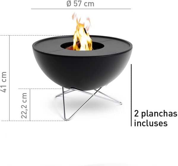 Höfats - Set de plancha profond BOWL 57 - Combustion sans fumée - Brasero inclinable avec 2 plaques de cuisson - Acier émaillé - Noir, Ø 57 cm