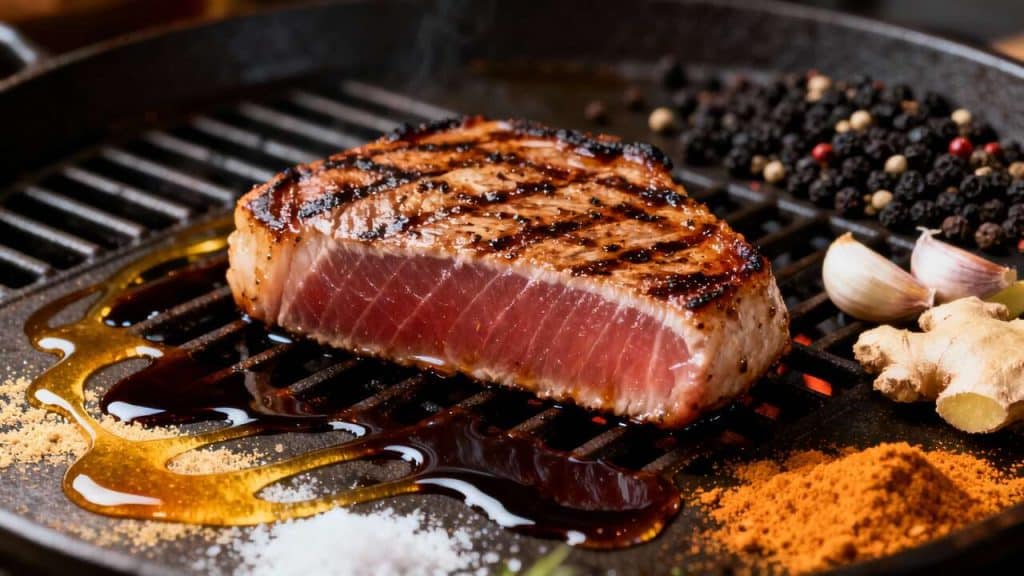 Steak de thon mariné au barbecue : recette savoureuse et facile