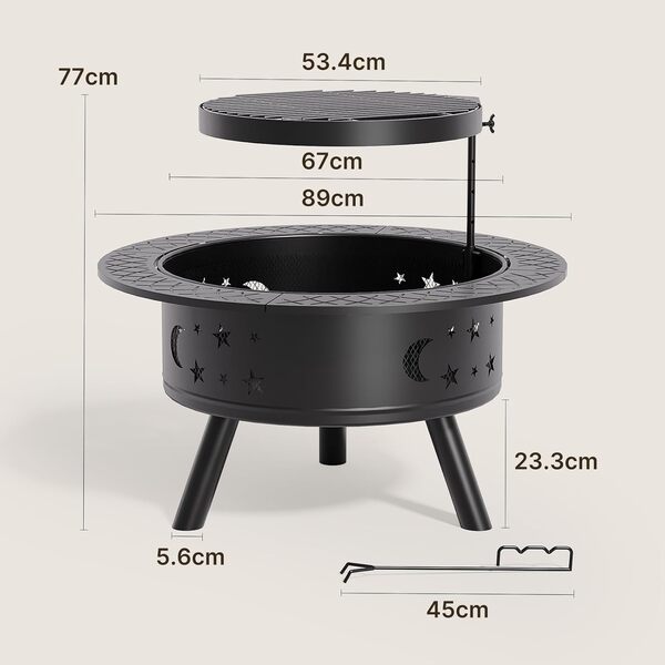 Xbro Brasero Exterieur, 91 cm Brasero Exterieur avec Tisonnier pour Le Jardin, Le Chauffage, la Terrasse, Le feu de Camp et Le Camping, Noir