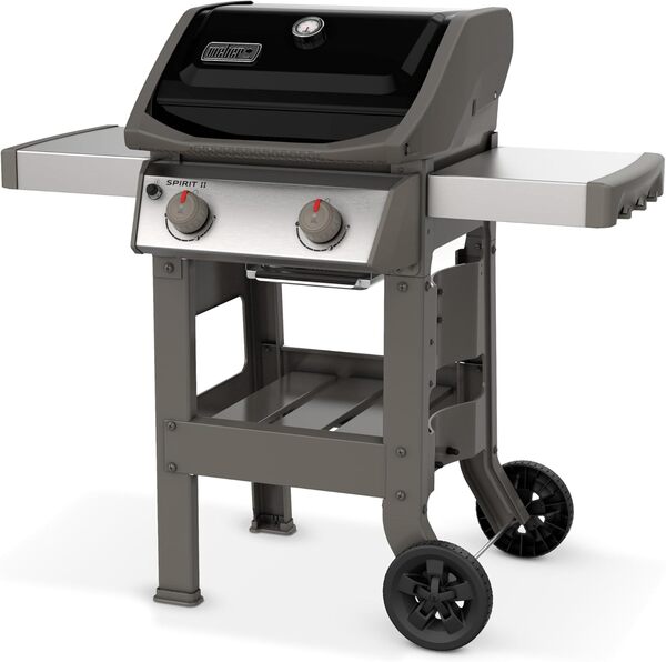 Weber Barbecue à gaz Spirit II E-210/2 brûleurs, grilles Gourmet BBQ System, système de cuisson puissant GS4, surface de cuisson de 51 x 46 cm, tablettes latérales intégrées, noir/argent