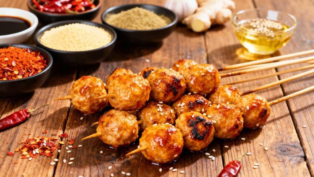 Brochettes de Boulettes de Poulet Épicées : recette Délicieuse