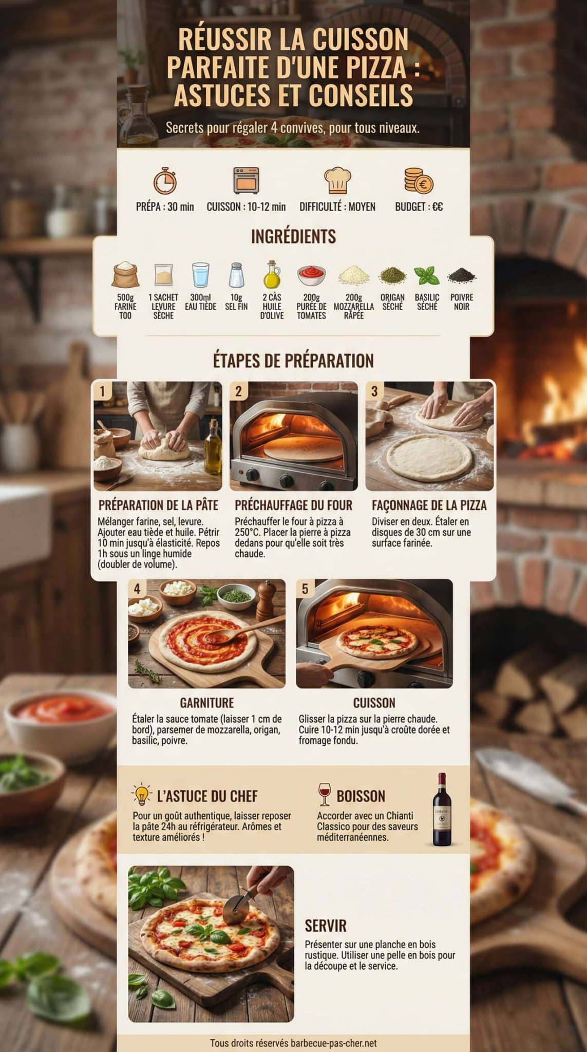 Infographie de la recette R&eacute;ussir la cuisson parfaite d'une pizza : astuces et conseils