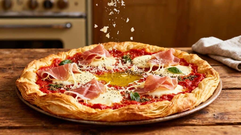 Tarte feuilletée façon pizza Margherita et jambon de Parme