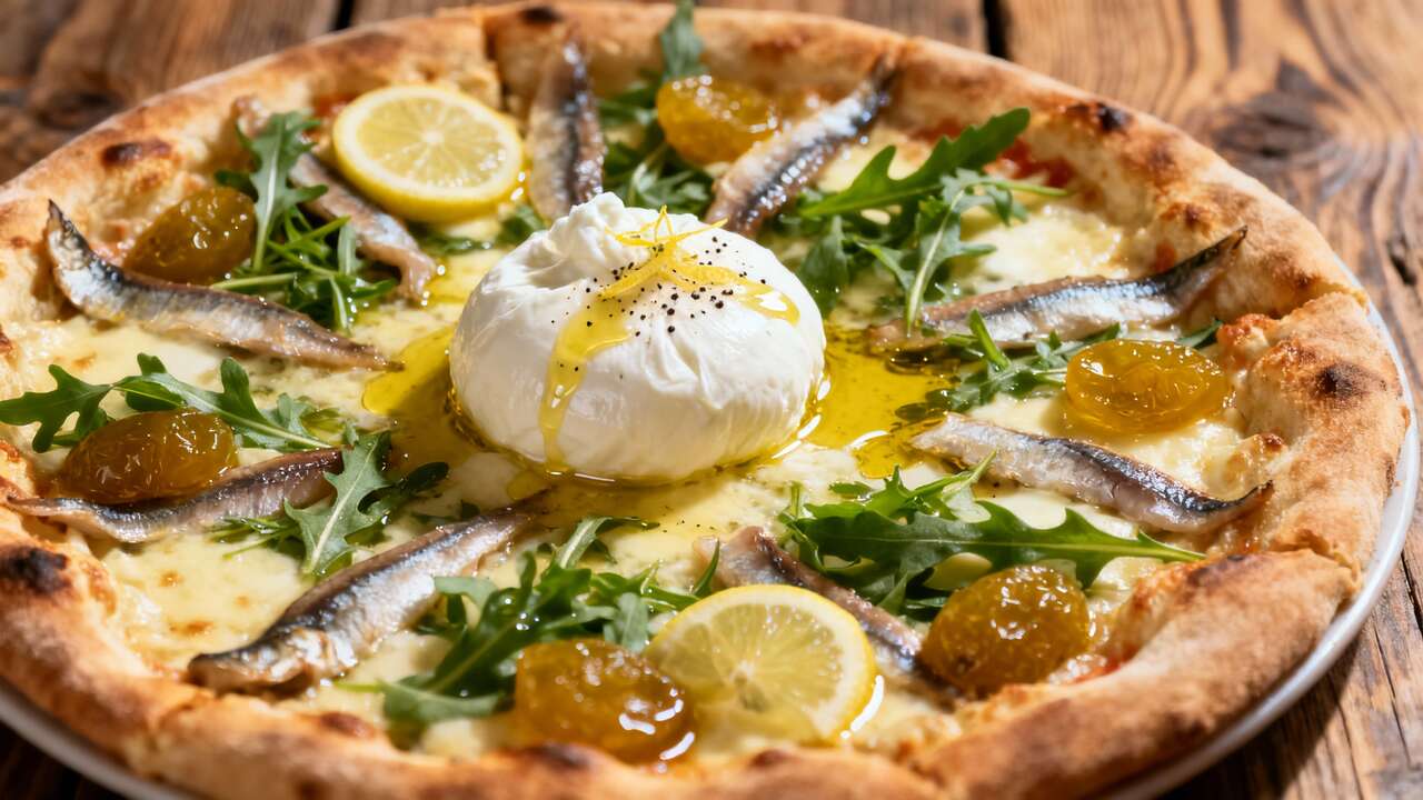 Pizza au citron, burrata et anchois : recette savoureuse