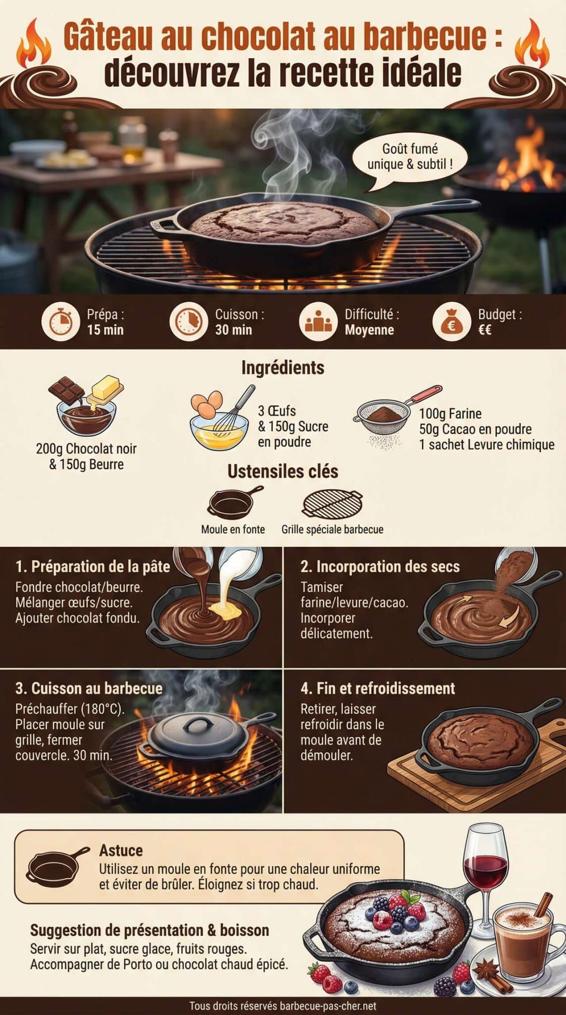 Fiche recette G&acirc;teau au chocolat au barbecue : d&eacute;couvrez la recette id&eacute;ale