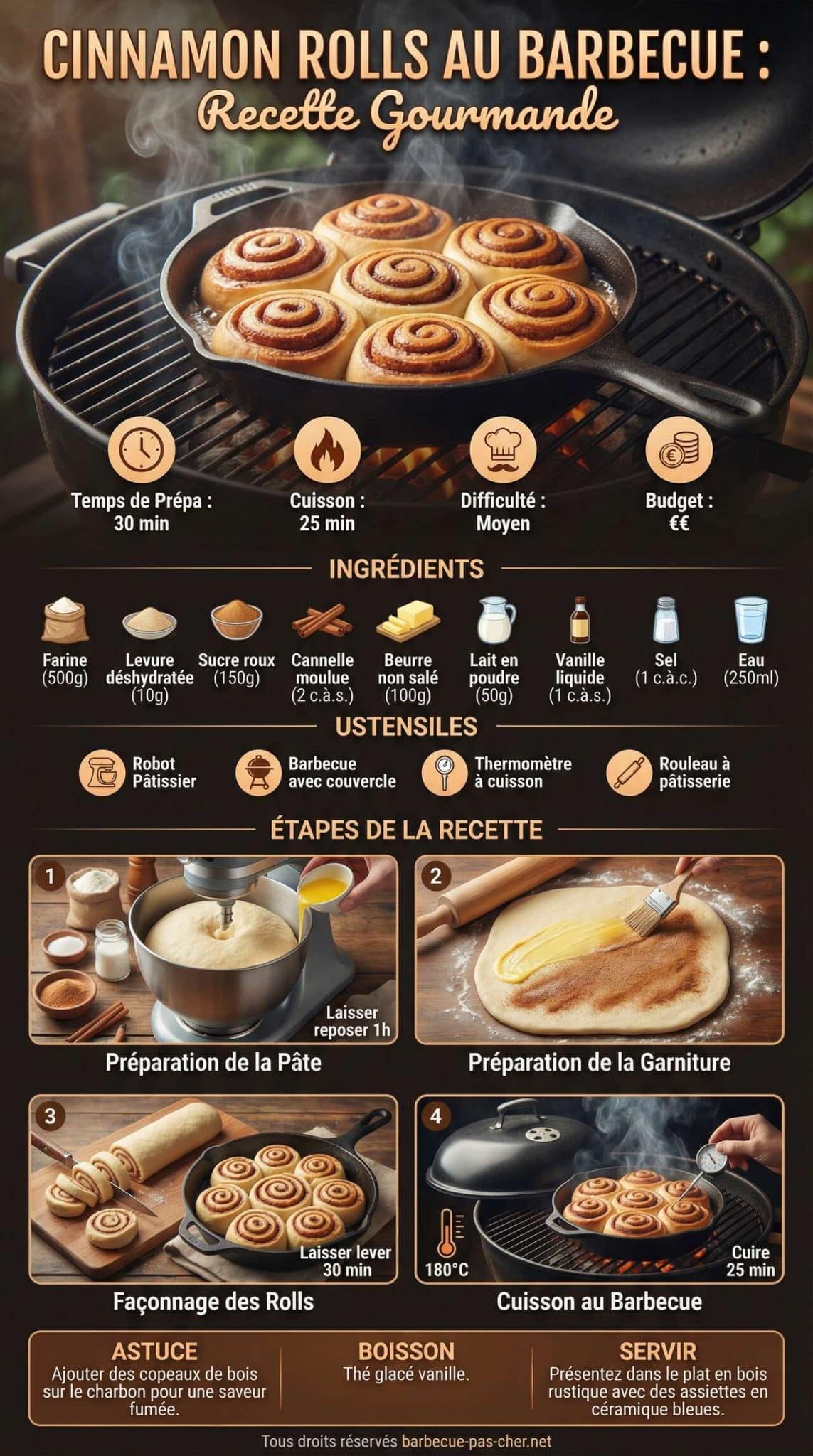 Fiche recette Cinnamon Rolls au Barbecue : recette Gourmande