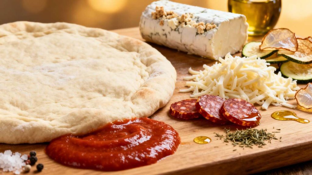 Pizza chorizo courgette chèvre : recette savoureuse