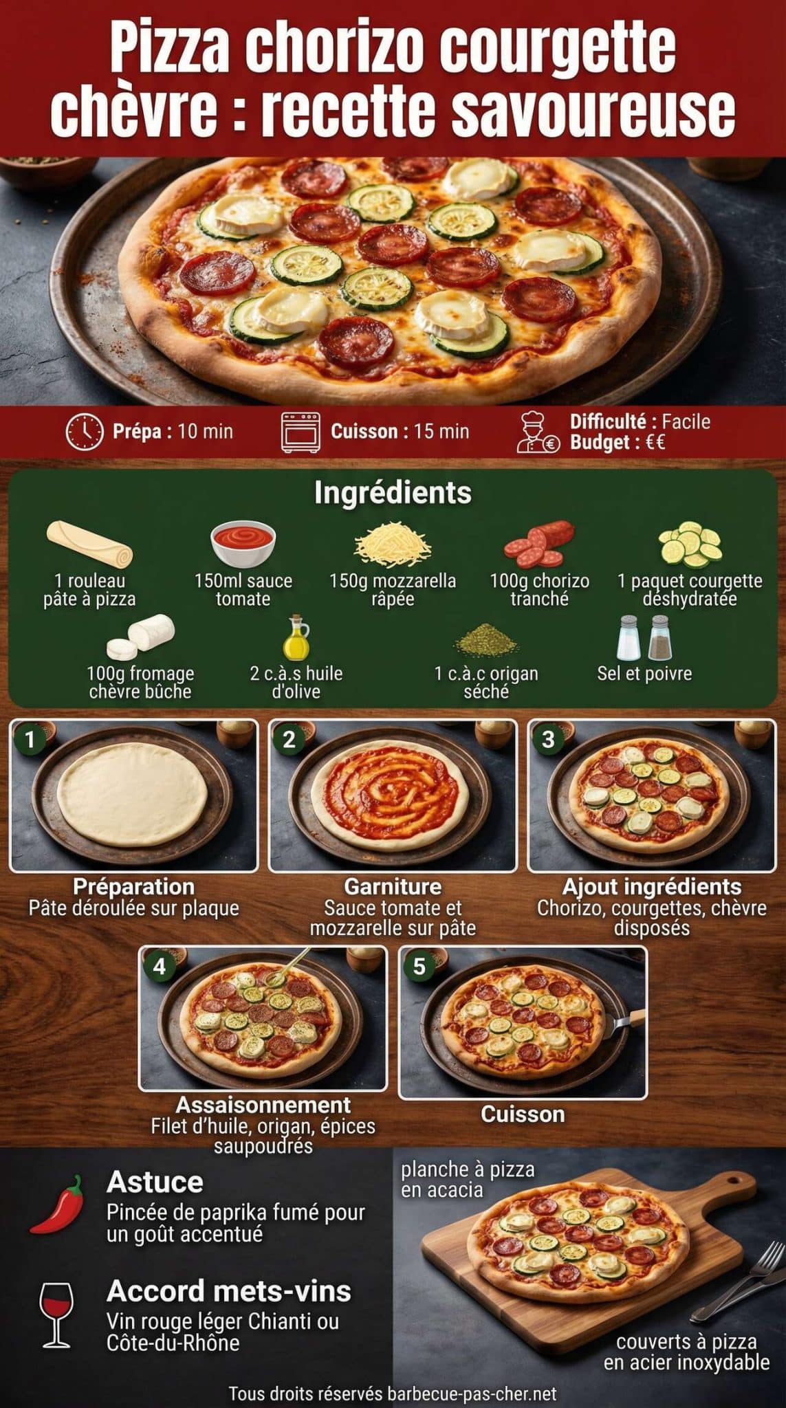 Fiche recette Pizza chorizo courgette ch&egrave;vre : recette savoureuse