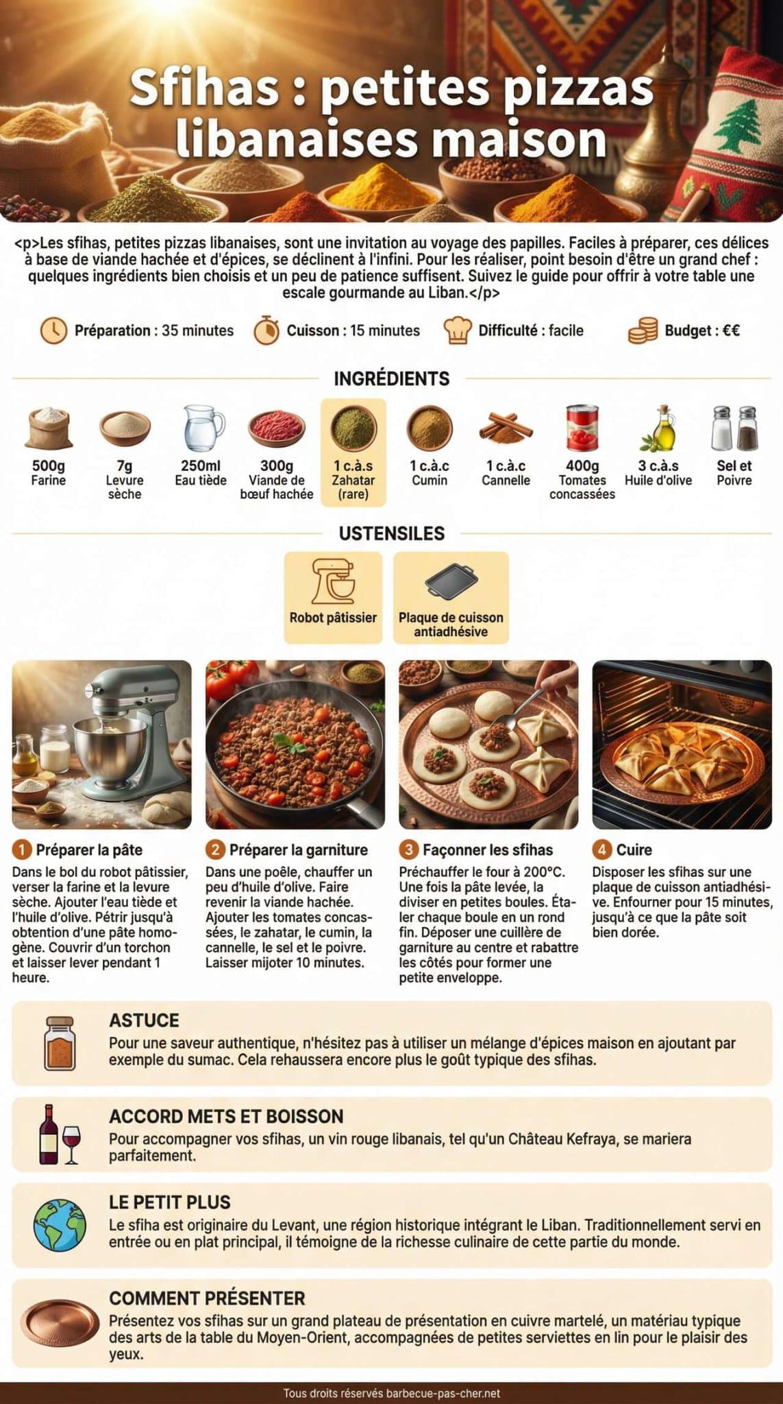 Fiche recette Sfihas : petites pizzas libanaises maison