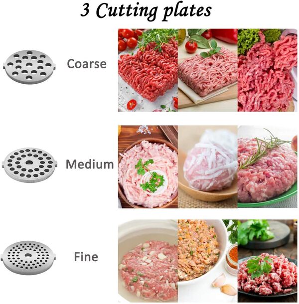 Hachoir à viande électrique 2000 W - Multifonctions Hachoir Viandes Électrique avec 3 Plaques de Broyage, Tube de Remplissage de Saucisse, INOX, Noir