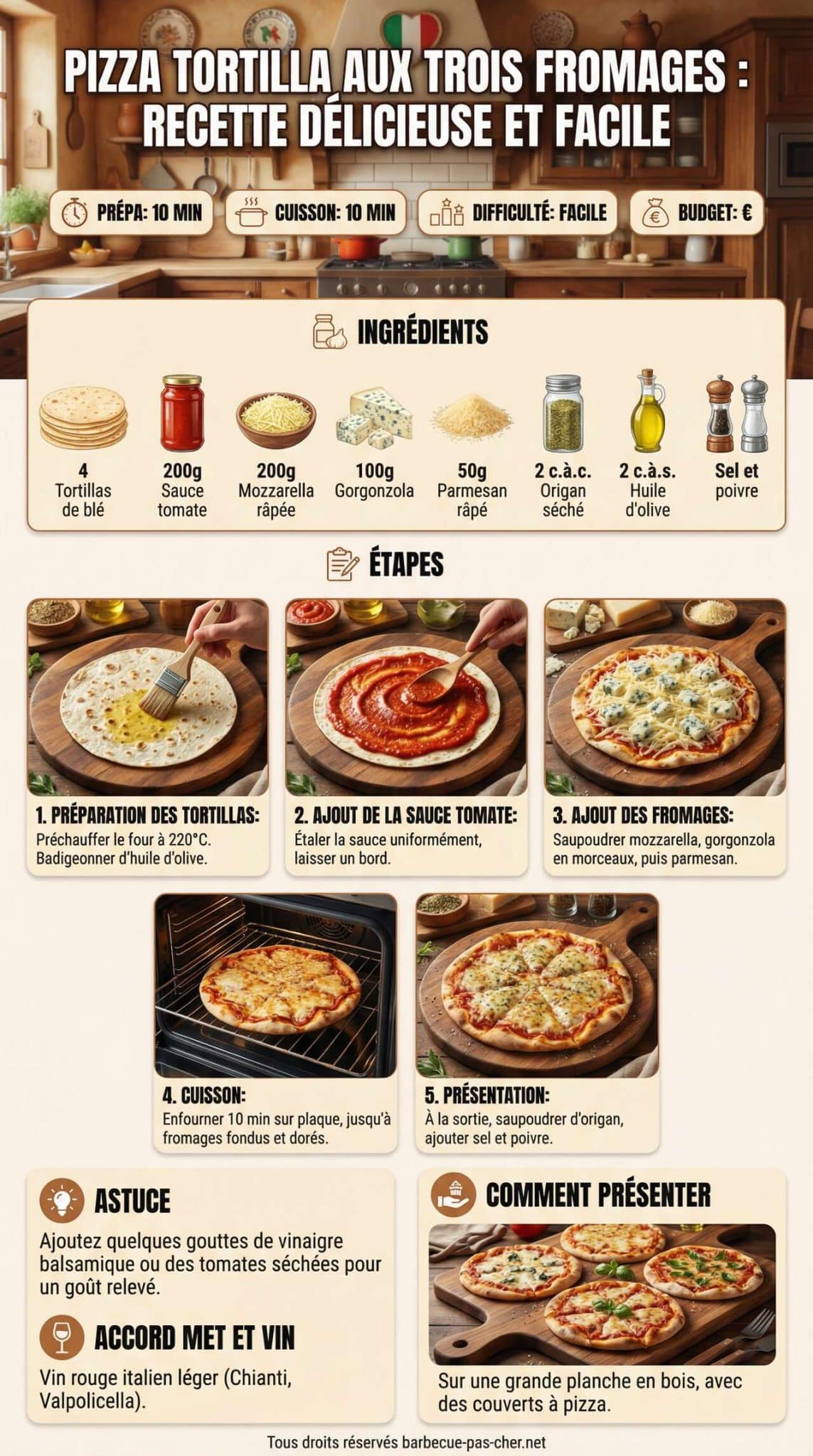 Fiche recette Pizza Tortilla aux Trois Fromages : recette D&eacute;licieuse et Facile