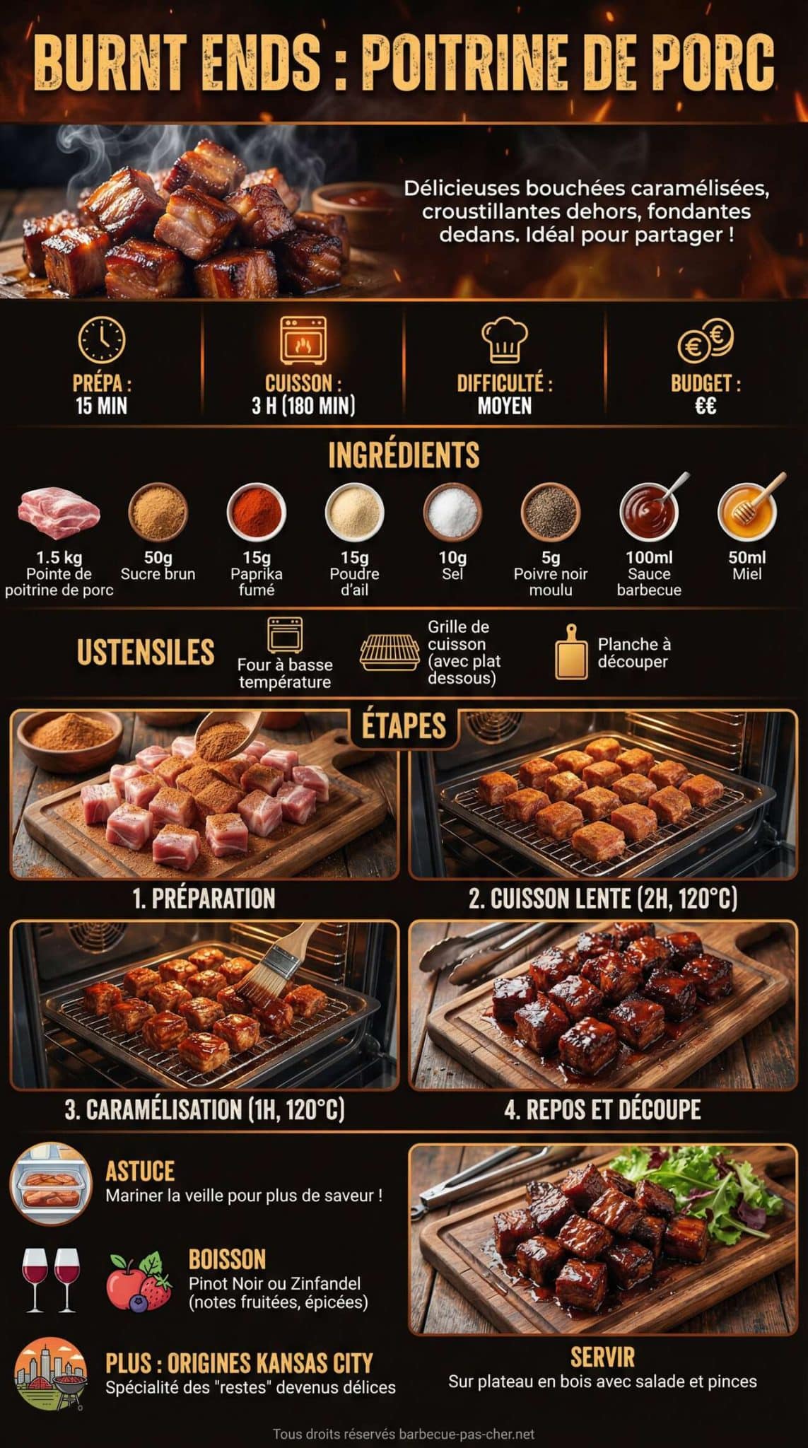 Fiche recette Burnt Ends : recette &agrave; la poitrine de porc