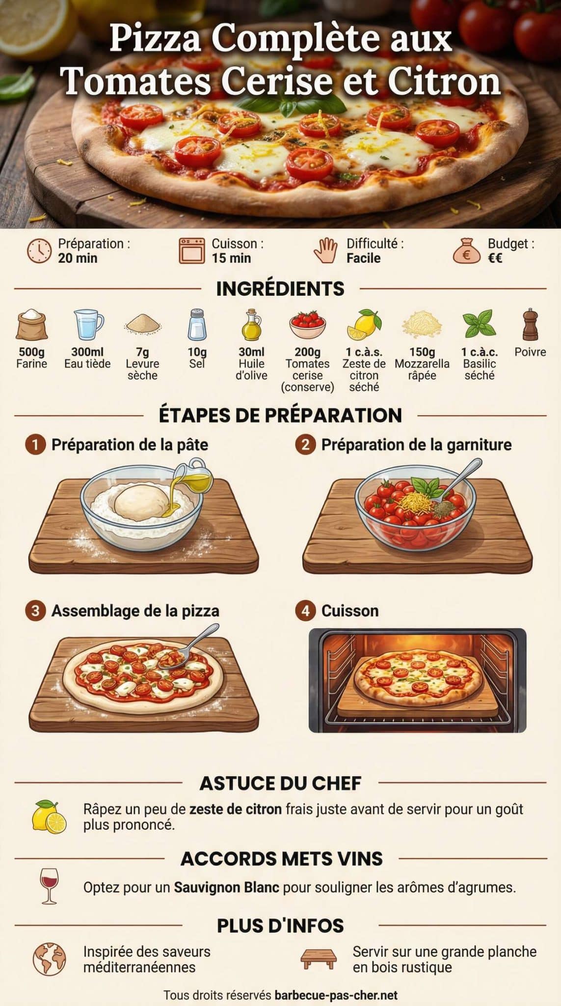Fiche recette Recette de pizza compl&egrave;te aux tomates cerise et citron