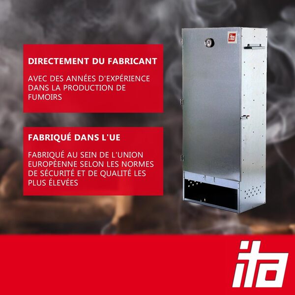 ITA Fumoir 7003 111x29x47 cm - Armoire de fumage premium avec thermomètre et accessoires - Métal galvanisé, Résistant à la corrosion, Durable - Fumoir pour viande, poisson, fromage