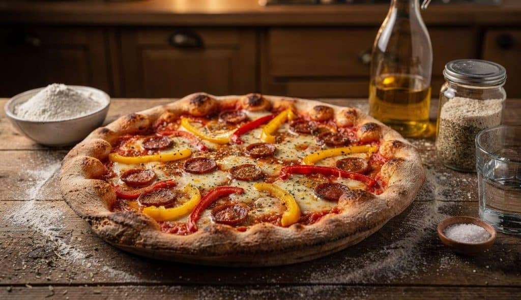 Pizza crousti-fondante : poivron et chorizo