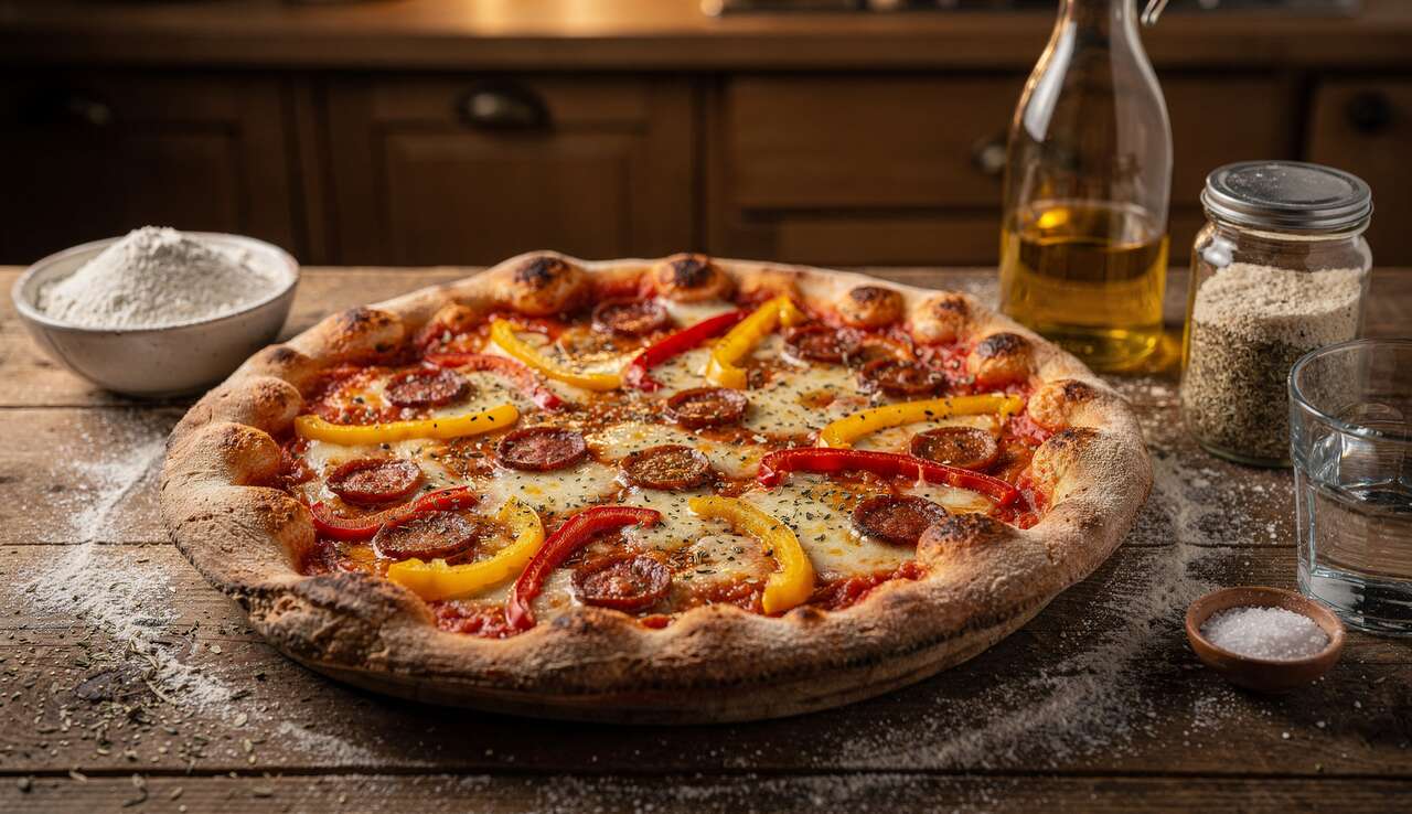 Pizza crousti-fondante : poivron et chorizo