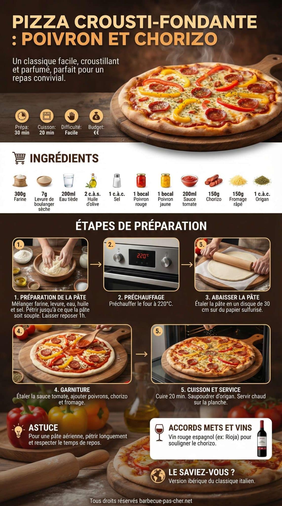 Fiche recette Pizza crousti-fondante : poivron et chorizo