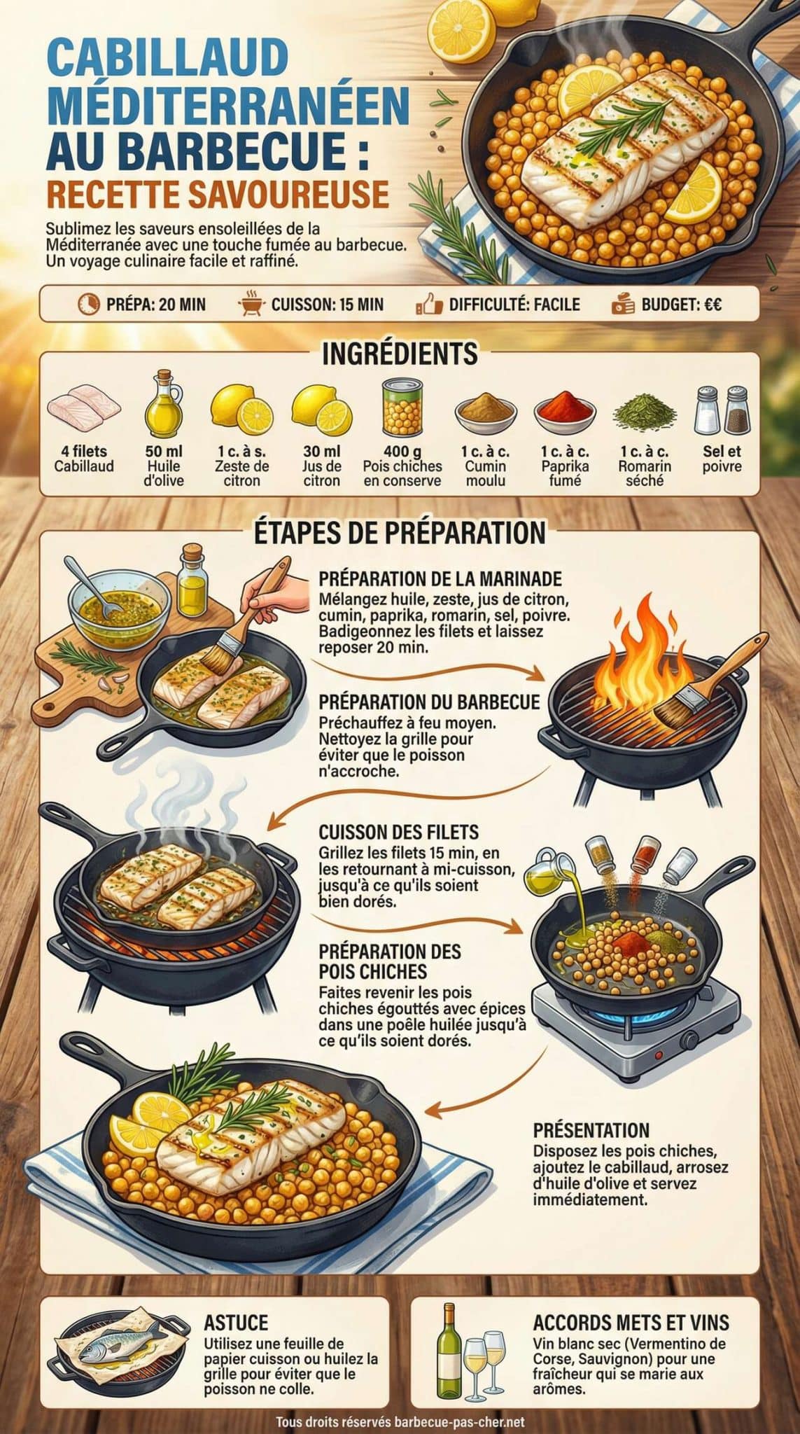 Fiche recette Cabillaud M&eacute;diterran&eacute;en au Barbecue : recette Savoureuse