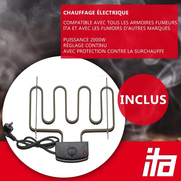 ITA Fumoir 7012 - Kit fumoir avec élément chauffant et copeaux de fumage - Armoire à fumage à 3 étages - Acier allié, avec fenêtre de visualisation et conduit de cheminée - Qualité fabriquée en UE